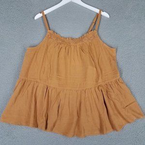 NEW Torrid 2/ 2X Tank Top Crinkle Gauze Crochet Peplum Flowy Tan Stretch Casual